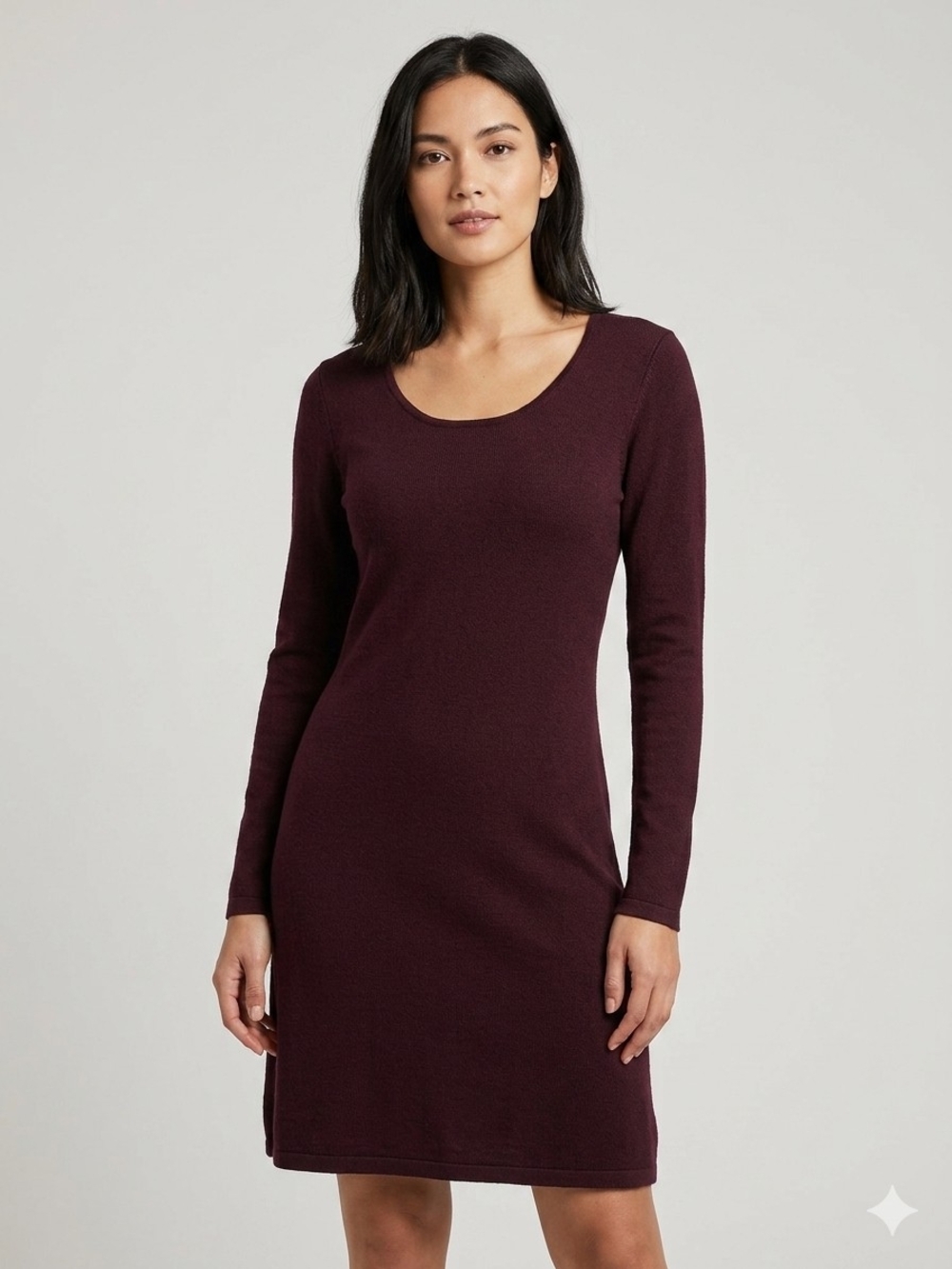 Jessica Long Sleeve Scoop Neck Dress - Burgundy